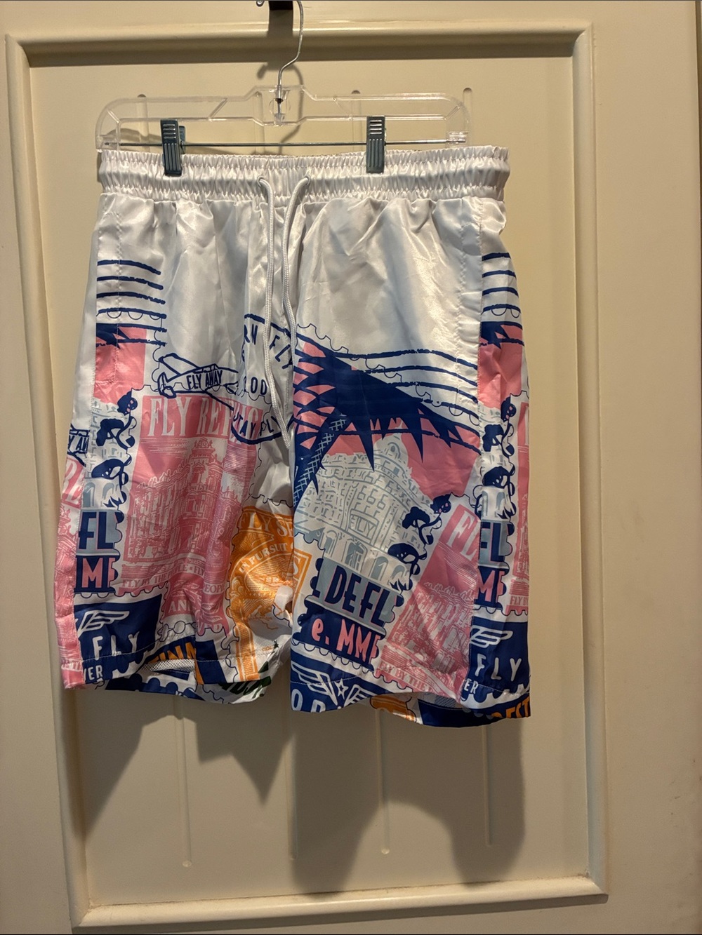 Men's Born Fly White Multi-Color Printed Swim Shorts NWOT